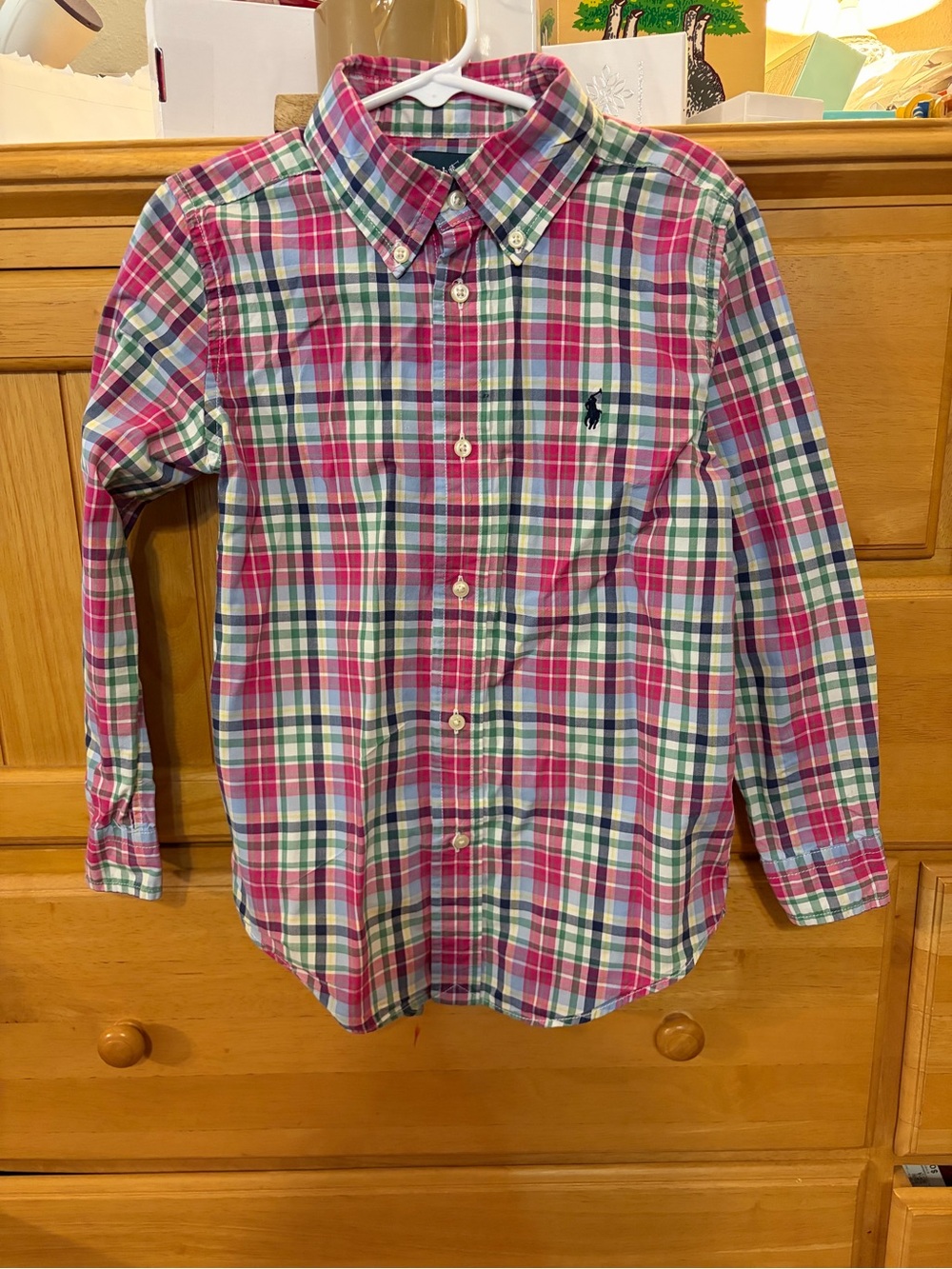 Ralph Lauren Boys Classic Pink & Blue Plaid Long-Sleeve Button Down Shirt Size 6 - Picture 4 of 10